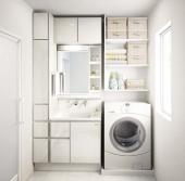 タカラ/ファミーユ/間口1200mm/洗面台/扉(引出し)タイプ/ウォルナットグレージュ/スタイリッシュ3面鏡/ウォールキャビネット/トールキャビネット[SCM-90M3HYE][S-YARヌ090HXA(YWV)ル-2・KXS37G-T]